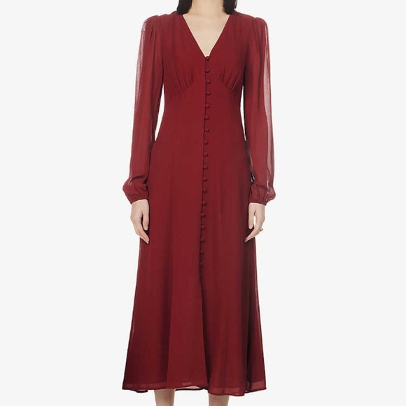 Reformation Dresses & Skirts - NEW Reformation Brogan Long Sleeve Button Front Midi Dress Chianti Size 12 #1366